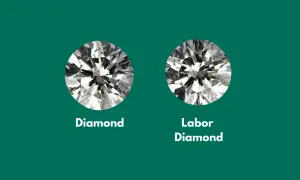 Zwei Diamanten nebeneinander. Links ein "Diamond", rechts ein "Labor Diamond". Die Wahl für ethische Diamanten ist wichtig.