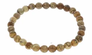 Armband aus braunen und beigen Jaspis-Steinen, die wie ein Muster aussehen.