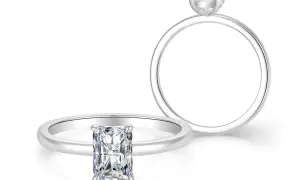 Zwei Ringe mit Diamanten: ein Ring mit einem rechteckigen Diamanten, der die Frage "wie viel ist 1 karat diamant wert" aufwirft, und ein weiterer Ring mit einem runden Diamanten.