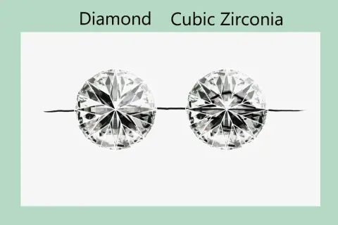 Zwei geschliffene Edelsteine, ein Diamant und ein Zirkonia, nebeneinander. So kannst du einen Diamant erkennen.