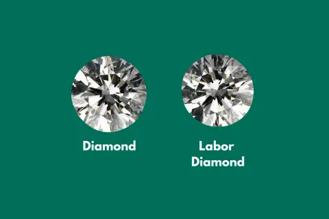 Zwei Diamanten nebeneinander. Links ein "Diamond", rechts ein "Labor Diamond". Die Wahl für ethische Diamanten ist wichtig.