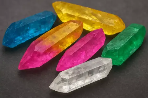 Bunte Kristallspitzen in Blau, Gelb, Pink, Grün und Weiß. Die **Topas Stein Bedeutung** wird oft mit Klarheit und positiver Energie assoziiert.