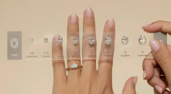 Vergleich von ovalen Diamanten: Der Unterschied zwischen Altschliff und Brillant-Schliff wird durch Größenvergleich deutlich.