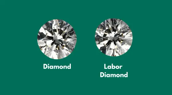 Zwei Diamanten nebeneinander. Links ein "Diamond", rechts ein "Labor Diamond". Die Wahl für ethische Diamanten ist wichtig.
