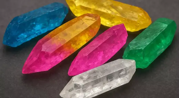 Bunte Kristallspitzen in Blau, Gelb, Pink, Grün und Weiß. Die **Topas Stein Bedeutung** wird oft mit Klarheit und positiver Energie assoziiert.