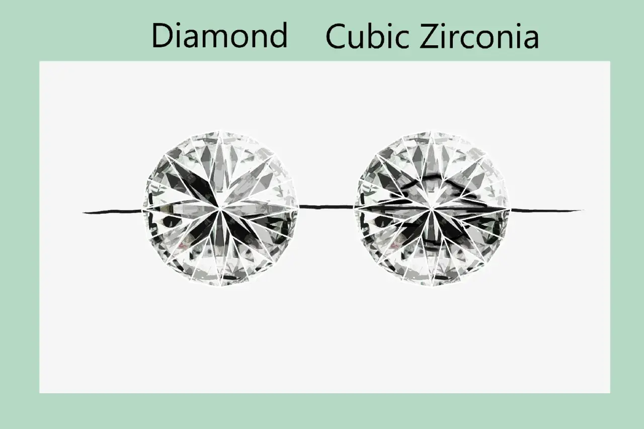 Zwei geschliffene Edelsteine, ein Diamant und ein Zirkonia, nebeneinander. So kannst du einen Diamant erkennen.