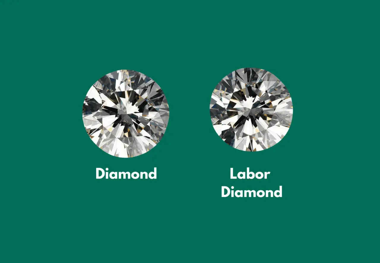 Zwei Diamanten nebeneinander. Links ein "Diamond", rechts ein "Labor Diamond". Die Wahl für ethische Diamanten ist wichtig.