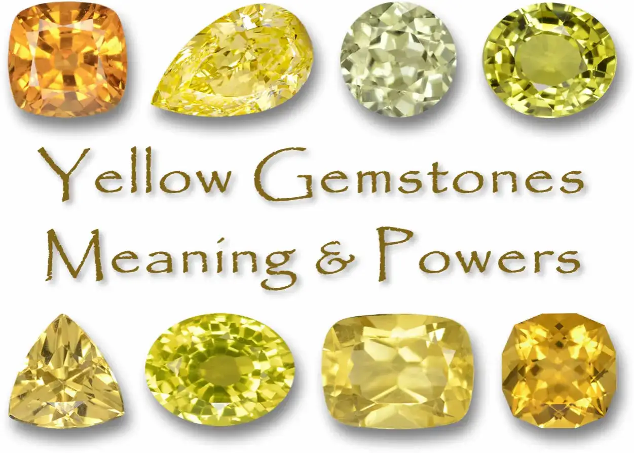 A collection of yellow gemstones, showcasing their diverse cuts and shades. Der gelbe Stein Bedeutung steht f&uuml;r Freude und Wohlstand.