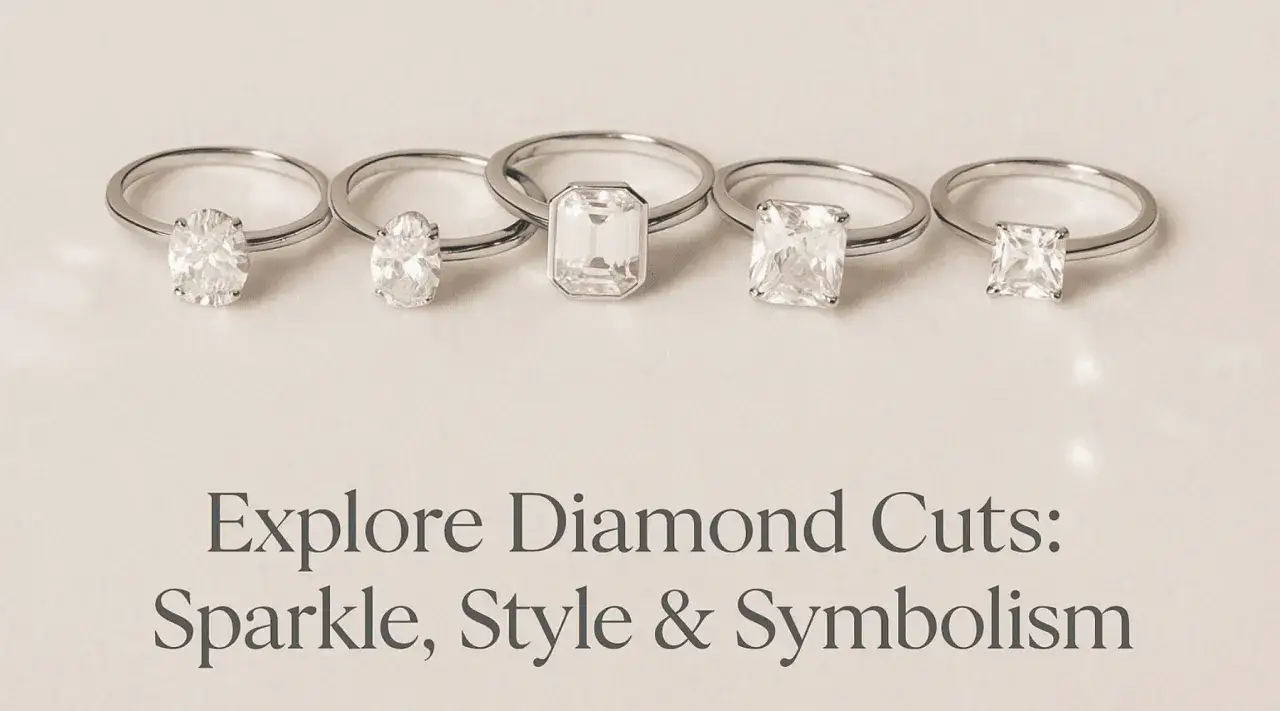 F&uuml;nf Ringe mit verschiedenen Diamantschliffen, die die diamant bedeutung von Eleganz und Ewigkeit symbolisieren.