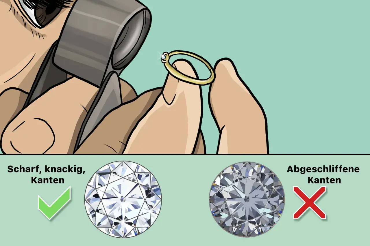 So erkennst du diamant oder zirkonia: scharfe Kanten sind ein Zeichen f&uuml;r einen echten Diamanten, abgerundete Kanten deuten auf Zirkonia hin.