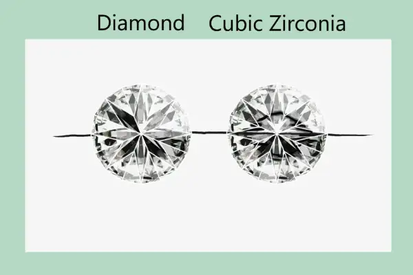 Zwei geschliffene Edelsteine, ein Diamant und ein Zirkonia, nebeneinander. So kannst du einen Diamant erkennen.